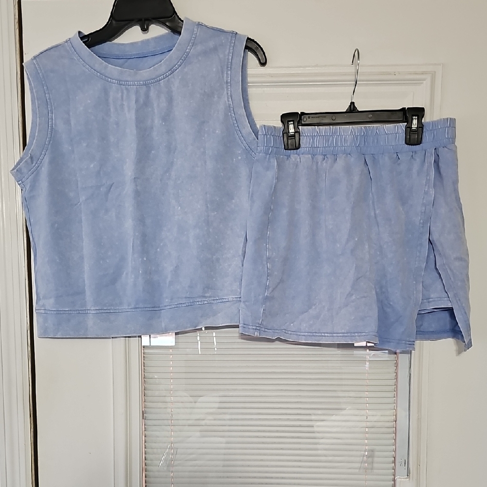 Light Blue Cotton Tee With Skort 2 Pc Set